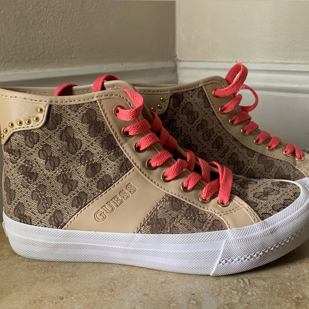 GUESS Women's High-Top Sneakers - Brown and Pink